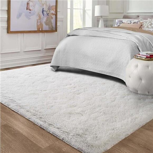 Fluffy Cream White Shag Rug 3x5 Soft Fuzzy Area Carpet Bedroom Living Room - Picture 2 of 7